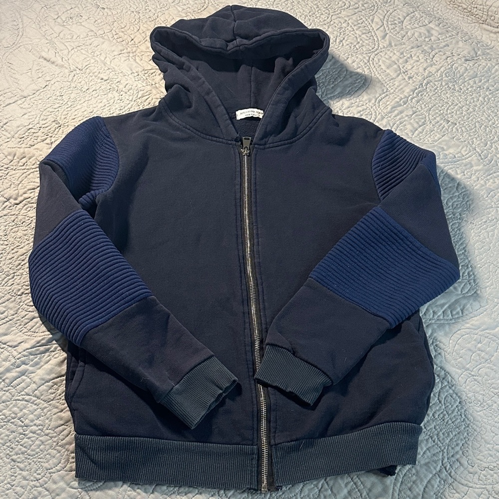 Navy Blue Women's Hoodie with Ribbed Sleeves